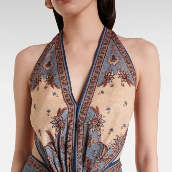 NWOT!Zimmermann Ascension open-back printed cotton-voile halterneck maxi dress - Picture 3 of 14